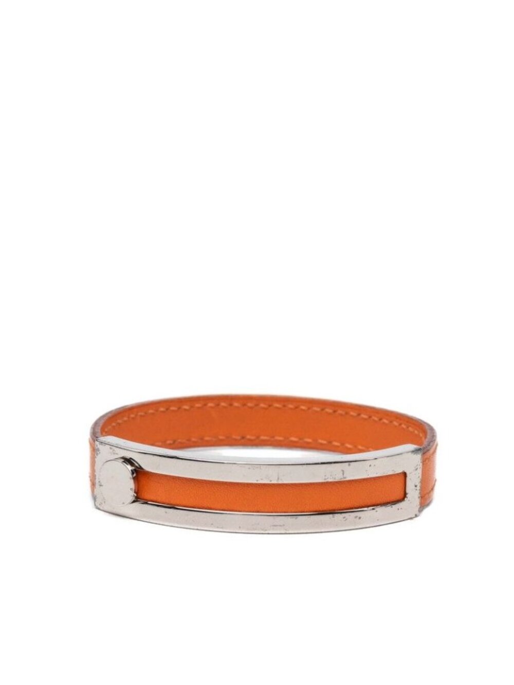 Hermes Bracelet Orange Silver Metal Leather